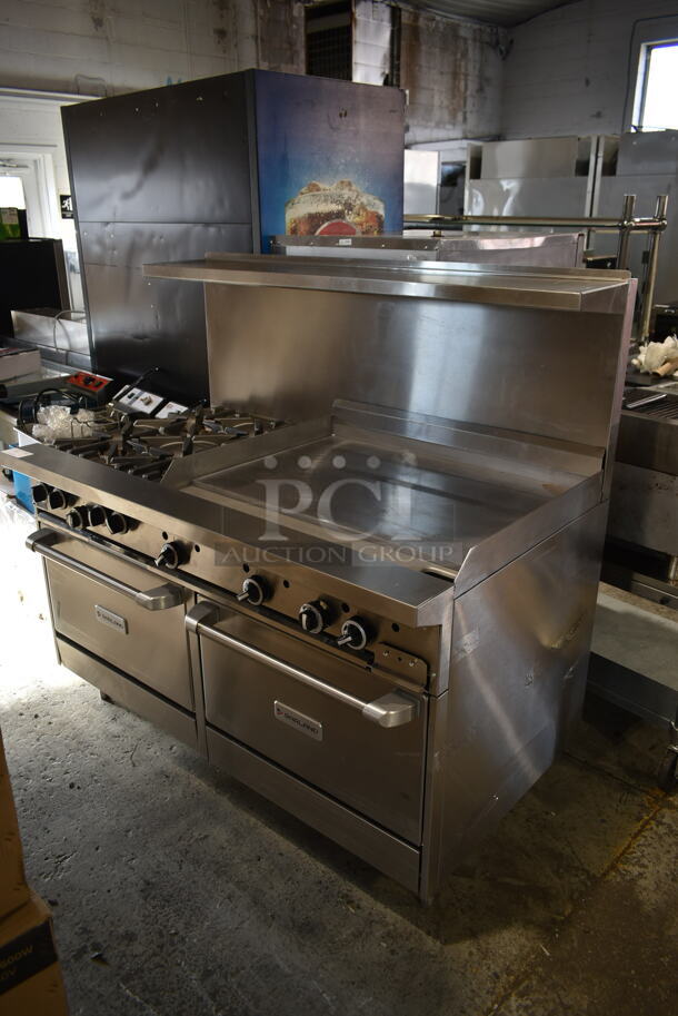 BRAND NEW SCRATCH AND DENT! 2023 Garland G60-4G36RR Stainless Steel Commercial Natural Gas Powered 4 Burner Range w/ Flat Top Griddle, 2 Ovens, Back Splash and Over Shelf. Stock Picture Used as Gallery. - Image 10 of 10