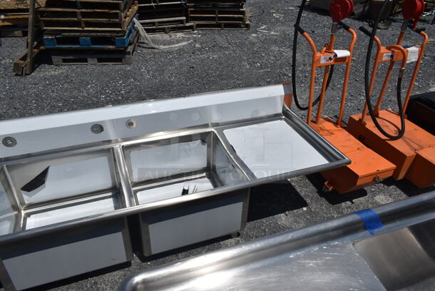 BRAND NEW SCRATCH AND DENT! Regency 600S32424224 Stainless Steel Commercial 3 Bay Sink w/ Dual Drain Boards. No Legs. Bays 24x24. Drain Boards 22.5x26 - Image 3 of 8