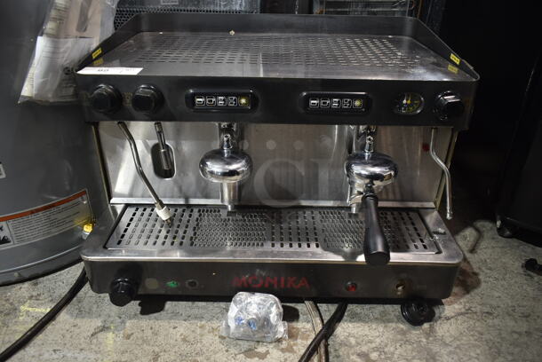 Monika Stainless Steel Commercial Countertop 2 Group Espresso Machine w/ Portafilter and 2 Steam Wands. 115/220 Volts, 1 Phase.  - Image 3 of 5