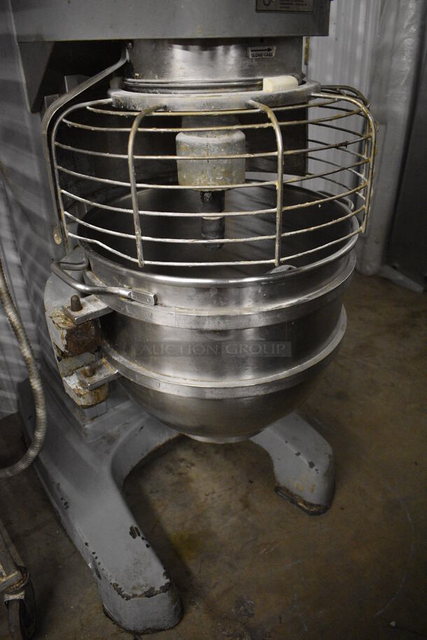 Hobart Legacy Model HL662 Metal Commercial 60 Quart Planetary Dough Mixer w/ Stainless Steel Mixing Bowl, Bowl Guard and Dough Hook Attachment. 200-240 Volts, 1/3 Phase. 29x39x62   - Image 4 of 10