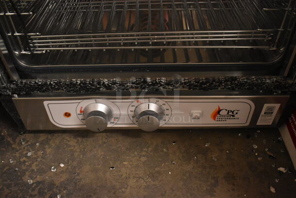 BRAND NEW SCRATCH AND DENT! Cooking Performance Group CPG 351COHT4M Stainless Steel Commercial Electric Thermostatic Countertop 4 Tray Half Size Convection Oven with Steam Injection. See Pictures For Broken Glass Door. 208-240 Volts, 1 Phase.  - Image 4 of 8