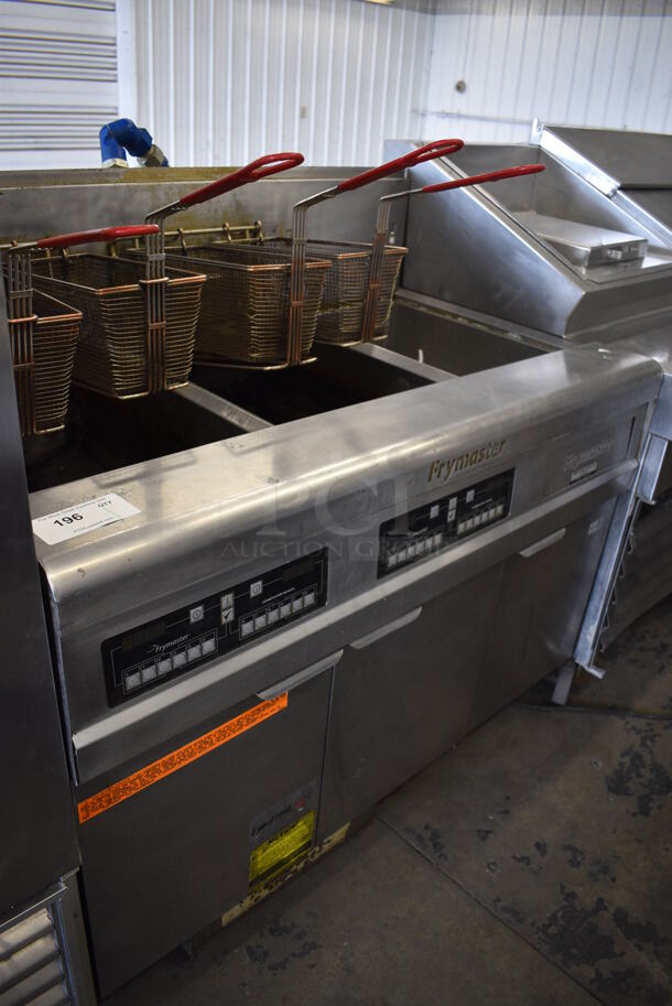 2011 Frymaster FMPH255CSE Stainless Steel Commercial Propane Gas Powered 2 Bay Deep Fat Fryer w/ 4 Metal Fry Baskets and Right Side Dumping Station on Commercial Casters. 80,000 BTU. 47x30x47 - Image 9 of 9