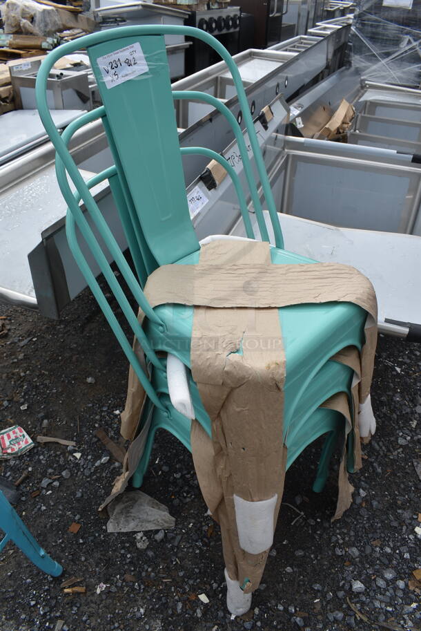5 BRAND NEW SCRATCH AND DENT! Various Seats; Blue Bar Height Tolix Style Bar Stool, Brown Outdoor Patio Chair and 3 Seafoam Metal Tolix Style Dining Height Chairs. 5 Times Your Bid!  - Image 5 of 5