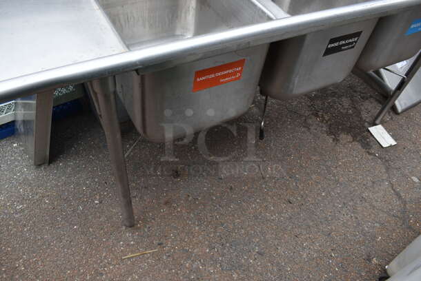 Stainless Steel 3 Bay Sink w/ Dual Drain Boards, 2 Faucets and 2 Handle Sets.  - Image 2 of 2