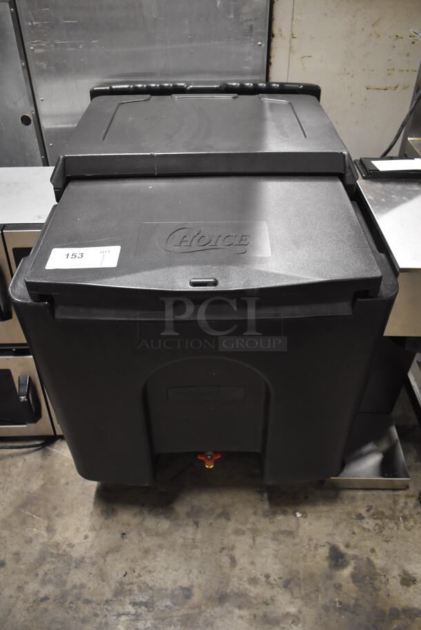 BRAND NEW! Choice Black Poly Insulated Ice Bin on Commercial Casters. 23x32x29