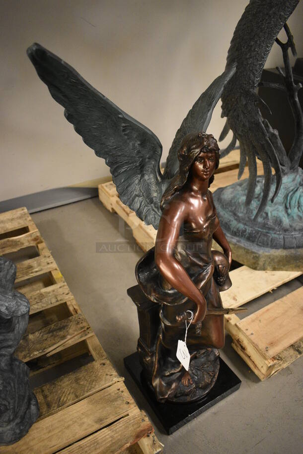 MUSEUM QUALITY! Solid Composite Winged Athena Statue Holding Helmet and Sword.  - Image 3 of 7