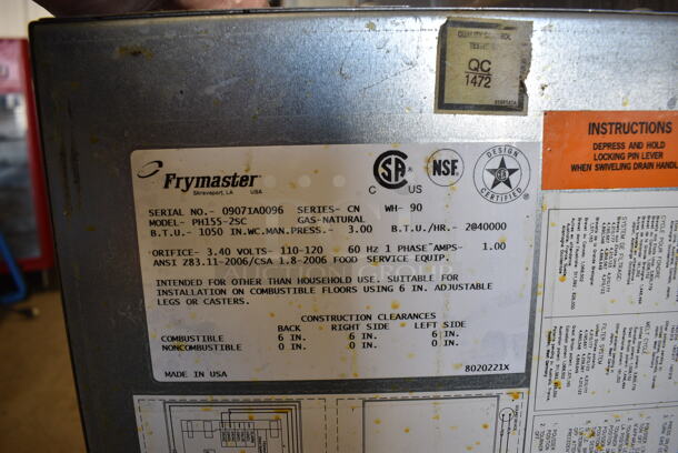 Frymaster Model PH155-2SC ENERGY STAR Stainless Steel Commercial Floor Style Natural Gas Powered Deep Fat Fryer w/ 2 Metal Fry Baskets on Commercial Casters. 40,000 BTU. 15.5x30x46 - Image 5 of 7