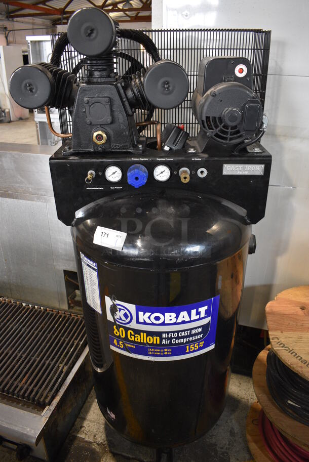Kobalt 80 Gallon High Flo Cast Iron Air Compressor. 26x26x67