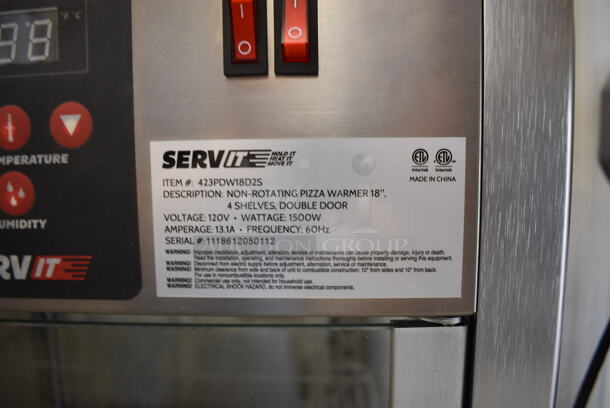 BRAND NEW IN BOX! Servit Model 423PDW18D2S Stainless Steel Commercial Countertop Pizza Warmer Merchandiser Display Case w/ Metal Rack. 120 Volts, 1 Phase. 23.5x23.5x27. Tested and Working! - Image 3 of 7