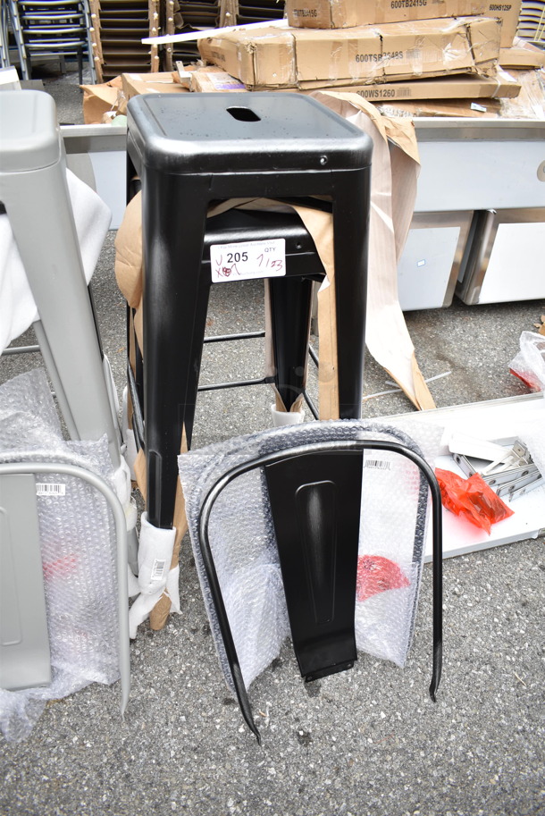 7 Various BRAND NEW SCRATCH AND DENT! Metal Bar Height Stools w/ 6 Back Rests; 2 Black, 3 Gray and 2 Seafoam Blue. 7 Times Your Bid! - Image 3 of 12