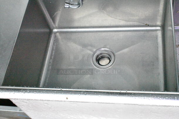 Stainless Steel Commercial 2 Bay Sink w/ 2 Faucets, 2 Handle Sets, Left Side Drain Board. Missing 2 Legs. Bay 24x24x12. Drain Board 19.5x20 - Image 6 of 9
