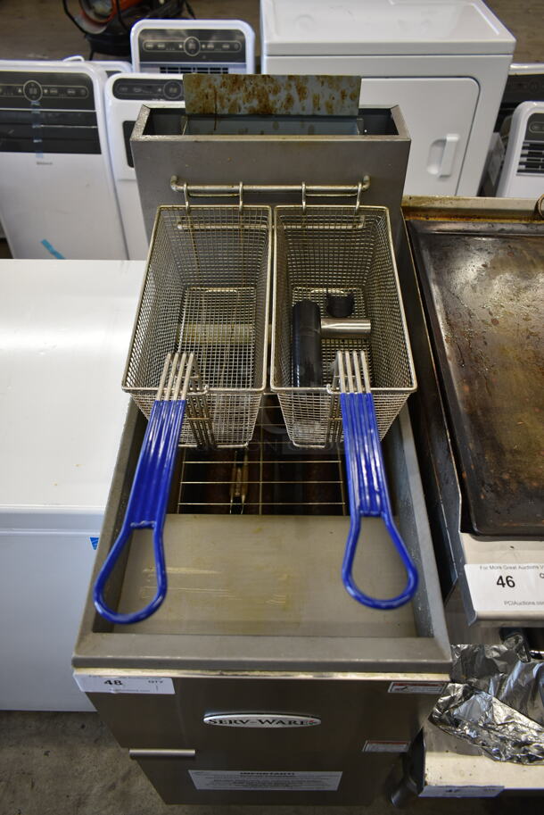 2022 Serv-Ware SGF-40L Stainless Steel Commercial Floor Style Propane Gas Powered Deep Fat Fryer w/ 2 Metal Fry Baskets. 90,000 BTU. - Image 2 of 7