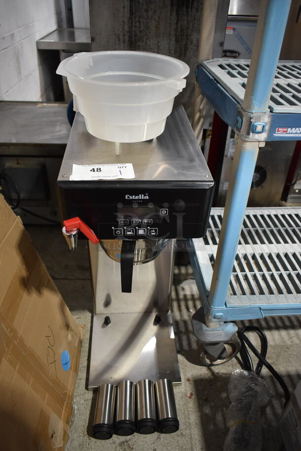 BRAND NEW SCRATCH AND DENT! Estella AIS0DAF Stainless Steel Commercial Automatic Single Shuttle Coffee Maker with Digital Display w/ Hot Water Dispenser and Metal Brew Basket. 120 Volts, 1 Phase. - Image 2 of 7