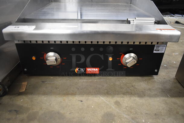 BRAND NEW SCRATCH AND DENT! Cooking Performance Group CPG 351GUCP24M Stainless Steel Commercial Countertop Electric Powered Flat Top Chrome Top Griddle. Missing 2 Legs. 208/240 Volts, 1/3 Phase. - Image 7 of 9