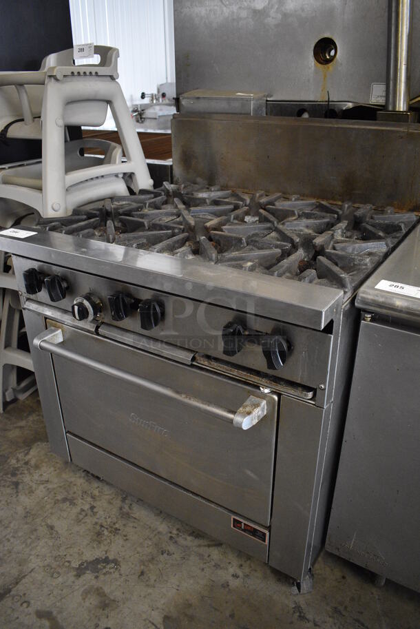 Garland SunFire Stainless Steel Commercial Natural Gas Powered 6 Burner Range w/ Oven and Back Splash on Commercial Casters. 36x34x45 - Image 3 of 7