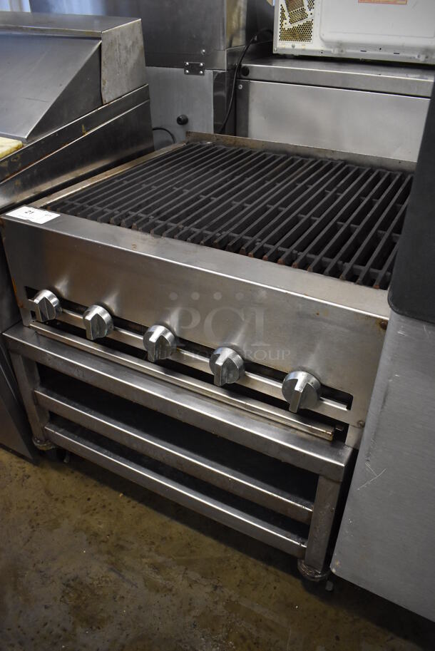 Stainless Steel Commercial Countertop Natural Gas Powered Charbroiler Grill on Stainless Steel Equipment Stand w/ 2 Under Shelves on Commercial Casters. 30x30x29 - Image 3 of 6