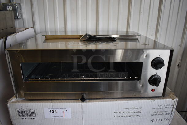 IN ORIGINAL BOX! Avantco 177CPO16TSGL Stainless Steel Commercial Countertop Electric Powered Pizza / Snack Oven w/ Thermostatic Controls. Used a Few Times at Trade Show. 120 Volts, 1 Phase. 24x20x8. Tested and Working! - Image 1 of 8