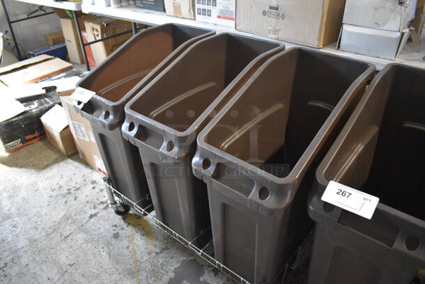 BRAND NEW! Metal Wire Cart on Commercial Casters w/ 3 Brown Ingredient Bins / Slim Jim Trash Cans. 35x22x30 - Image 3 of 4
