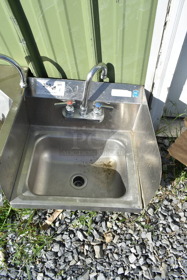 Stainless Steel Single Bay Wall Mount Sink w/ Faucet, Handles and Side Splash Guards - Image 1 of 3