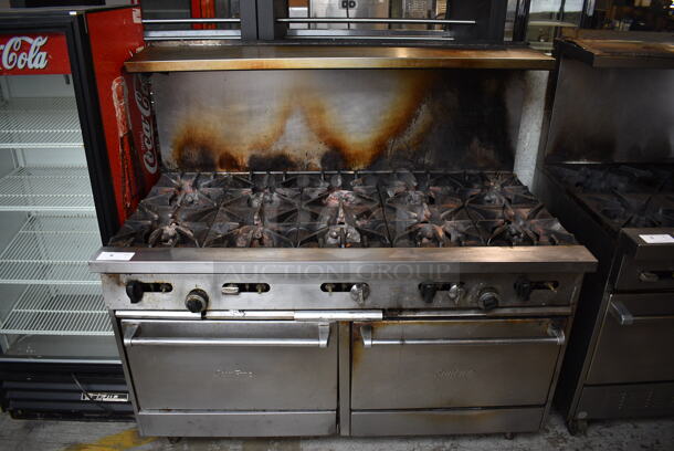Garland SunFire Stainless Steel Commercial Natural Gas Powered 10 Burner Range w/ 2 Ovens, Over Shelf and Back Splash. 59x34.5x57.5 - Image 2 of 7