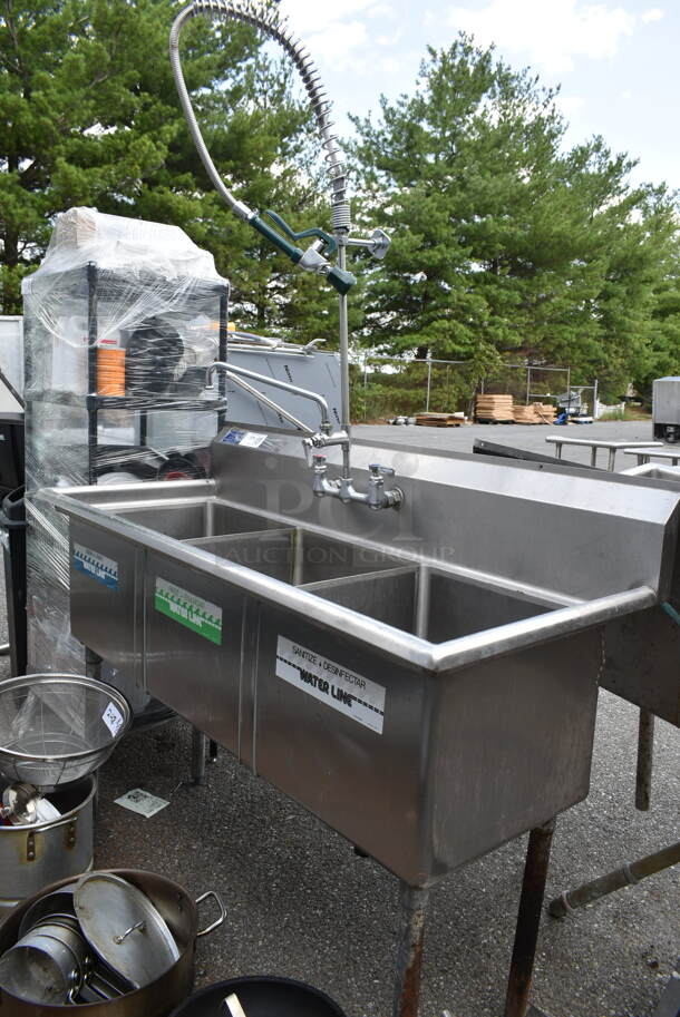 Stainless Steel Commercial 3 Bay Sink w/ Faucet, Handles, Spray Nozzle Attachment. Bays 18x18 - Image 1 of 10