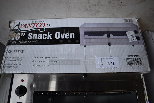 IN ORIGINAL BOX! Avantco 177CPO16TSGL Stainless Steel Commercial Countertop Electric Powered Pizza / Snack Oven w/ Thermostatic Controls. Used a Few Times at Trade Show. 120 Volts, 1 Phase. 24x20x8. Tested and Working! - Image 7 of 8