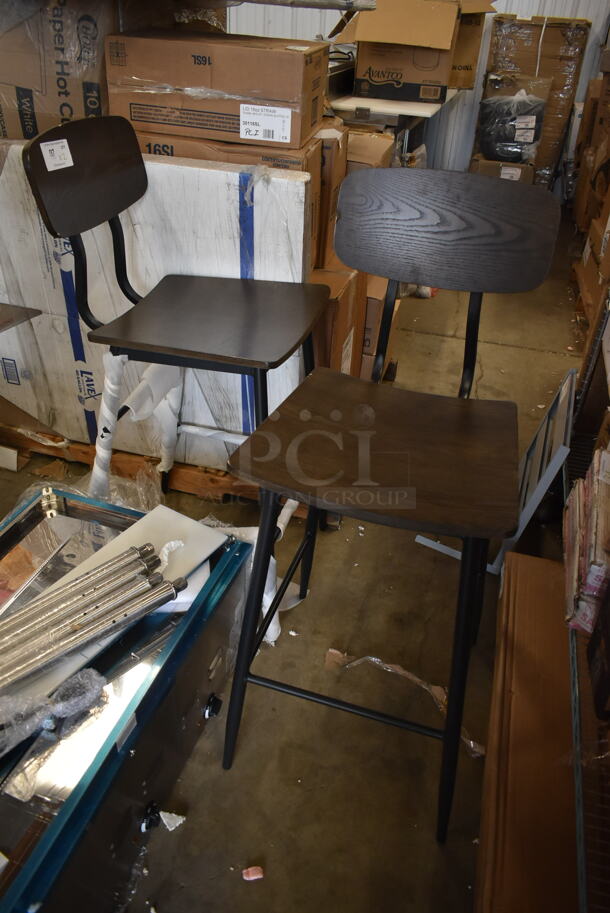 2 BRAND NEW SCRATCH AND DENT! Wood Pattern Bar Height Chair on Black Metal Legs. 2 Times Your Bid!