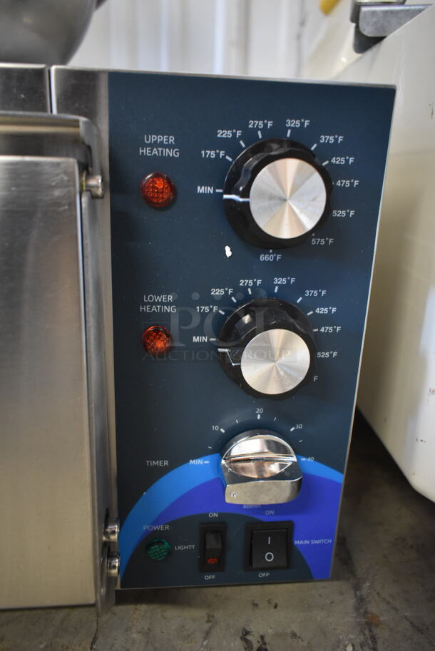 BRAND NEW SCRATCH AND DENT! 2023 Hoocoo CMO-1 Stainless Steel Commercial Countertop Electric Powered Pizza Oven w/ Broken Cooking Stone. 120 Volts, 1 Phase.  - Image 3 of 5