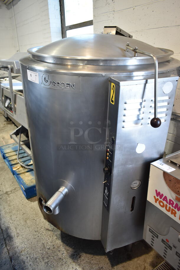 2020 Groen AH/1E-80 Stainless Steel Commercial Floor Style Direct Steam Powered 80 Gallon Steam Kettle. 