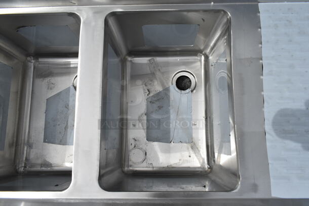 BRAND NEW SCRATCH AND DENT! Regency 600B31014213 Stainless Steel Commercial 3 Bowl Underbar Sink with Two Drainboards. Bays 10x10. Drain Boards 10x14 - Image 4 of 6
