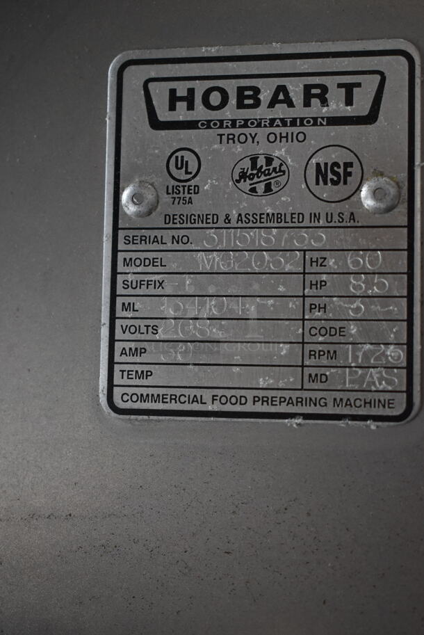 2016 Hobart MG2032 Metal Commercial Floor Style Electric Powered Meat Mixer Grinder w/ Foot Pedal on Commercial Casters. 208 Volts, 3 Phase. Tested and Working! - Image 10 of 10