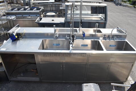 Stainless Steel 3 Bay Sink w/ Undercabinet Spacing, 2 Faucets and Gooseneck Sprayer