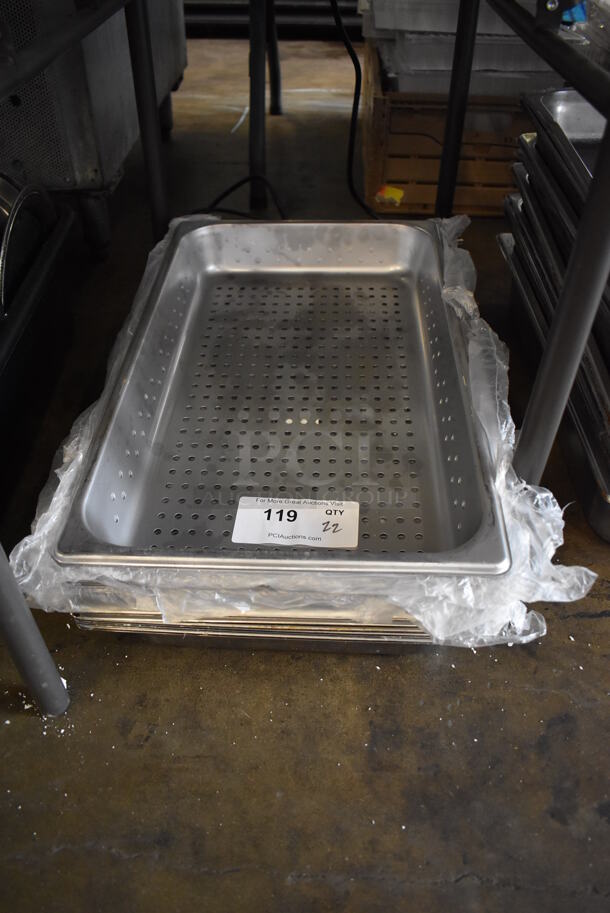 22 Stainless Steel Full Size Perforated Drop In Bins. 1/1x4. 22 Times Your Bid!