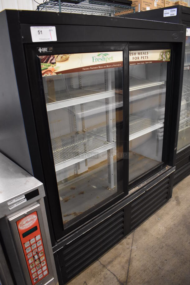 QBD DC4154SL Metal Commercial 2 Door Reach In Cooler Merchandiser w/ Poly Coated Racks. 120 Volts, 1 Phase. 47x21x54.5. Tested and Powers On But Does Not Get Cold