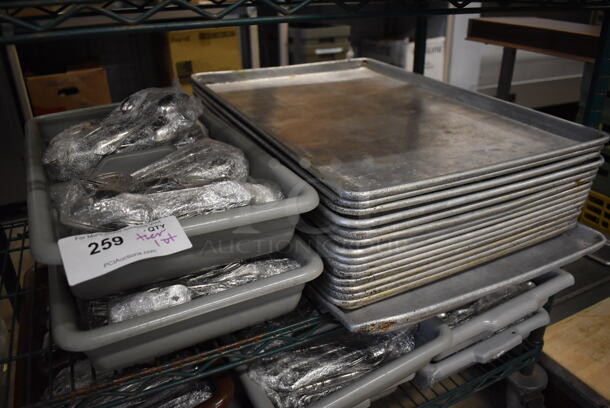 ALL ONE MONEY! Tier Lot of 2 Silverware Caddies of Various Silverware and 15 Metal Full Size Baking Pans