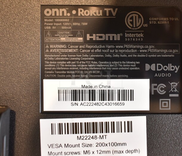 Onn 100069992 43" LED Television. 120 Volts, 1 Phase. Buyer Must Pick Up - We Will Not Ship This Item. Tested and Working! - Image 8 of 8
