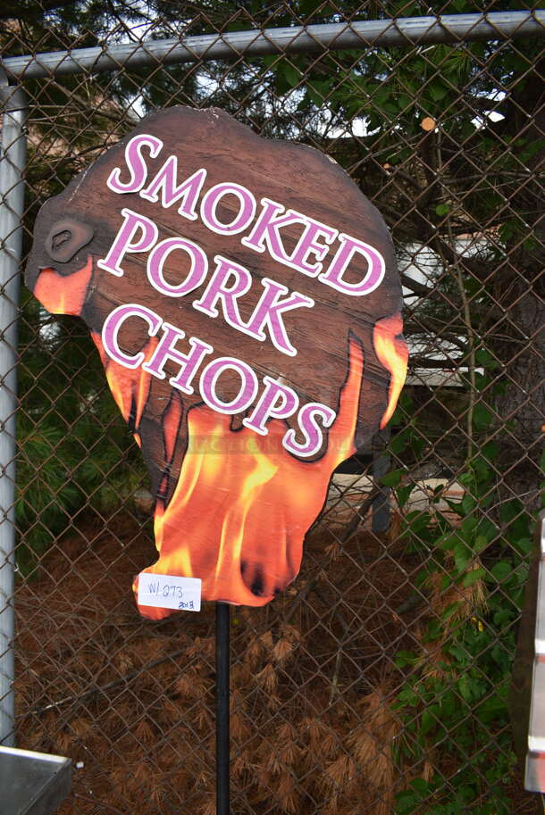 4 Items; Smoked Pork Chops Sign, Budweiser Sign, Bubba's Sign and Metal Tuna Can Press Piece. 4 Times Your Bid! - Image 7 of 8