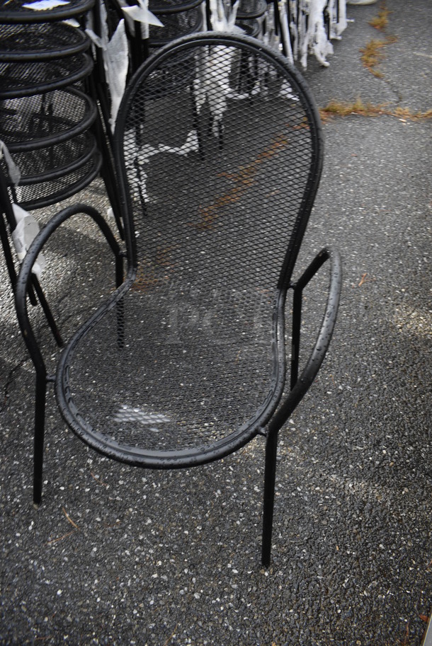 4 BRAND NEW SCRATCH AND DENT! Lancaster Table & Seating Harbor Black Powder Coated Steel Metal Mesh Stackable Outdoor Armchairs. 20x21x37. 4 Times Your Bid! - Image 3 of 5