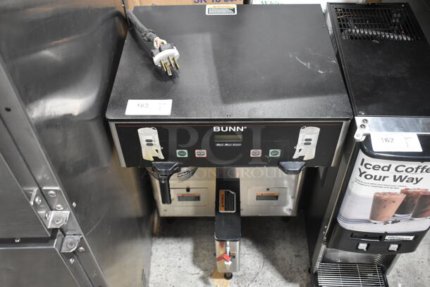 Bunn Stainless Steel Commercial Countertop Double Coffee Machine w/ Hot Water Dispenser and Metal Brew Basket. - Item #1111246