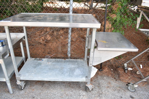 Stainless Steel Commercial Table w/ Metal Under Shelf and Side Shelf on Commercial Casters. 