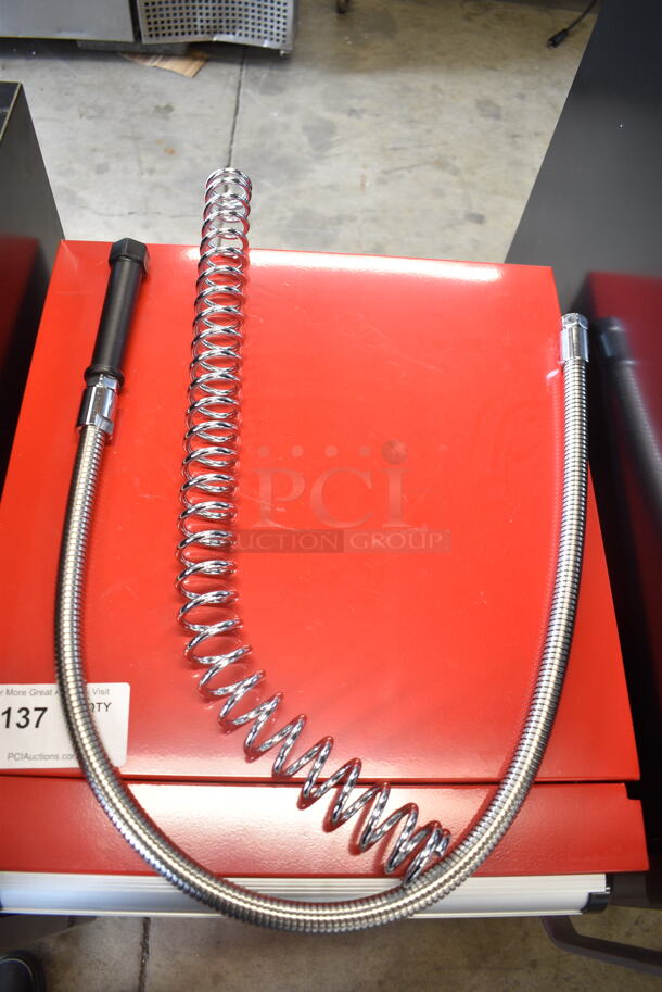 BRAND NEW SCRATCH AND DENT! Lot of Regency 600PRA Pre-Rinse Add-On Faucet Base, Handles and Spray Nozzle Attachment.  - Image 8 of 8