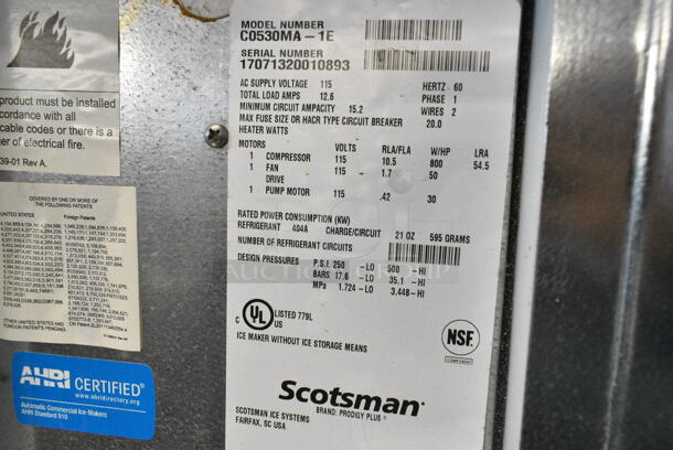 2017 Scotsman C0530MA-1E Stainless Steel Ice Head on BRAND NEW! 2022 Scotsman ICS730-A Ice Bin. 115 Volts, 1 Phase.  - Image 7 of 7