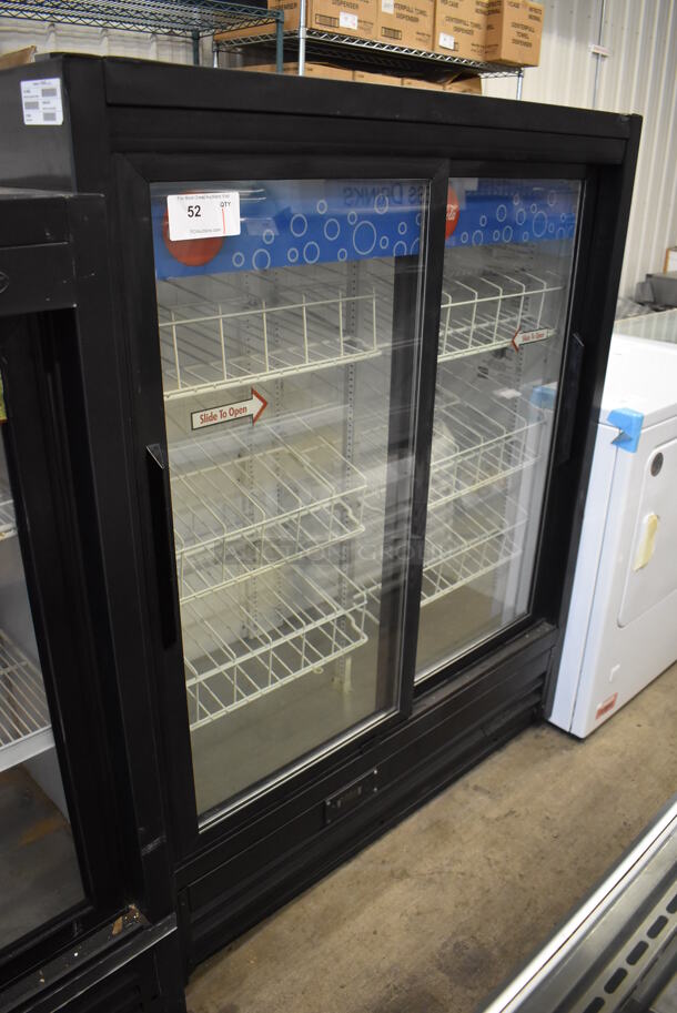 2011 True GDM-41SL-60EM Metal Commercial 2 Door Reach In Cooler Merchandiser w/ Poly Coated Racks. 120 Volts, 1 Phase. 47x22x60. Tested and Powers On But Does Not Get Cold