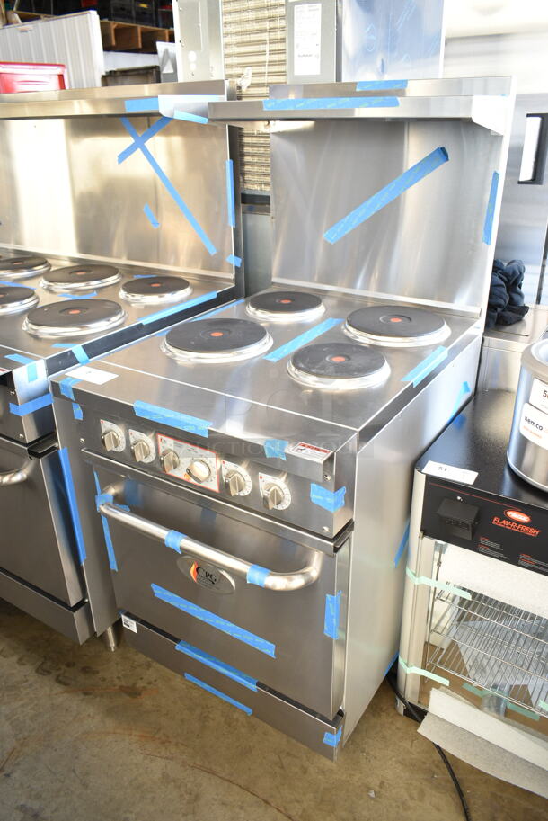 BRAND NEW SCRATCH AND DENT! 2024 Cooking Performance Group CPG 351ER24SD 24" 4-Burner Electric Range with Space Saver Oven, Over Shelf and Back Splash. 240 Volts, 1 Phase - Image 3 of 9