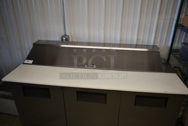 True TSSU-72-18 Stainless Steel Commercial Sandwich Salad Prep Table Bain Marie Mega Top w/ Black Poly Drop In Bins on Commercial Casters. 115 Volts, 1 Phase. Tested and Powers On But Does Not Get Cold - Image 2 of 8