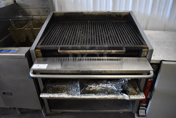 MagiKitch'n TM-636 Stainless Steel Commercial Floor Style Natural Gas Powered Charbroiler Grill on Commercial Casters. 36x36x40