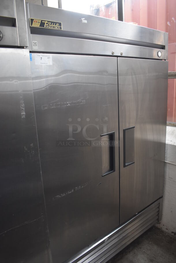 2013 True T-49F ENERGY STAR Stainless Steel Commercial 2 Door Reach In Freezer w/ Poly Coated Racks on Commercial Casters. 115 Volts, 1 Phase. Tested and Working!