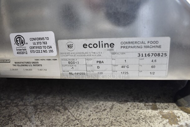 BRAND NEW SCRATCH AND DENT! Hobart ECO13 Ecoline Stainless Steel Commercial Countertop Meat Slicer. 120 Volts, 1 Phase. Tested and Working! - Image 9 of 9