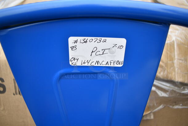 5 BRAND NEW SCRATCH AND DENT! Lancaster Table & Seating Metal Outdoor Tolix Style Dining Height Chairs; 1 Blue 164CMCAFEBLU and 4 Black. 5 Times Your Bid!  - Image 4 of 5