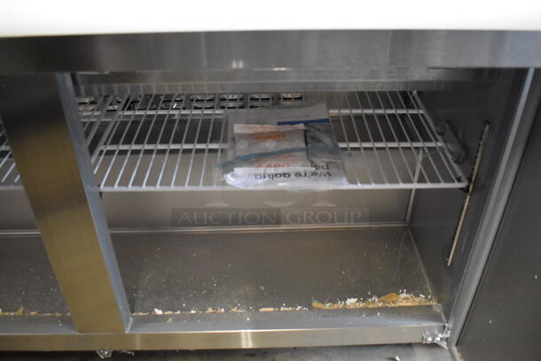 BRAND NEW SCRATCH AND DENT! Avantco 178SSPT60MHC Stainless Steel Commercial Sandwich Salad Prep Table Bain Marie Mega Top on Commercial Casters. 115 Volts, 1 Phase. Tested and Working! - Image 6 of 8